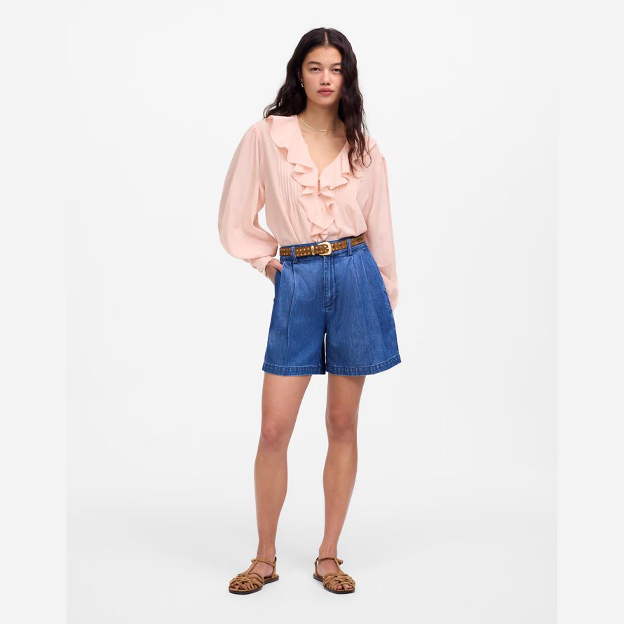 womens madewell the harlow superwide denim shorts blue