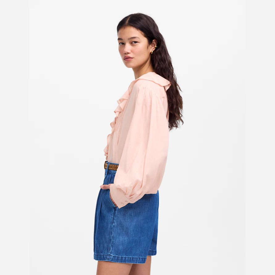 womens madewell the harlow superwide denim shorts blue