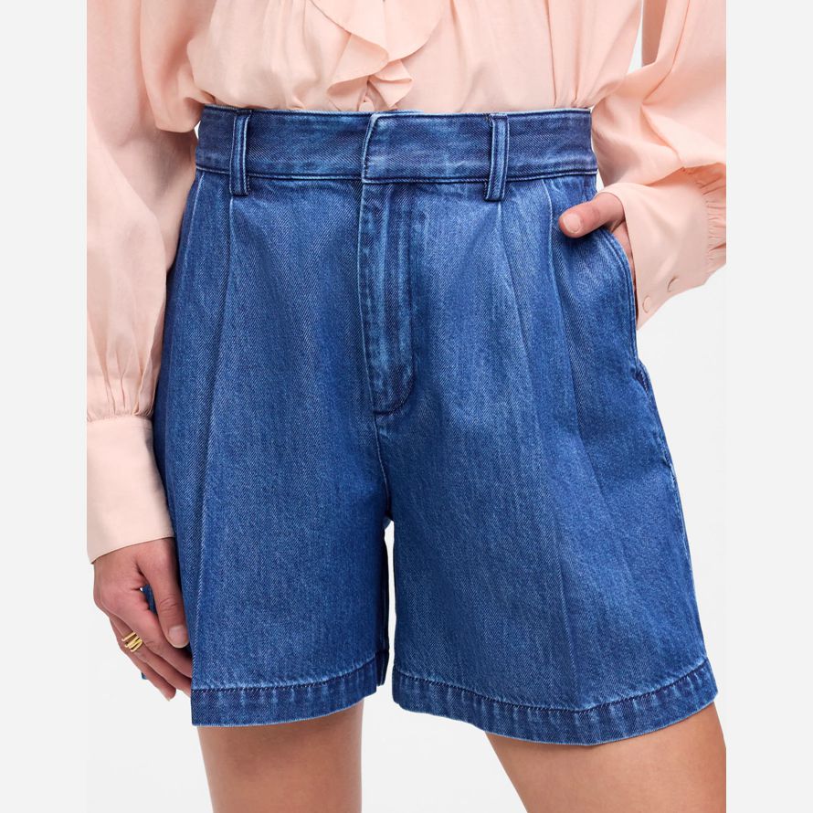 womens madewell the harlow superwide denim shorts blue