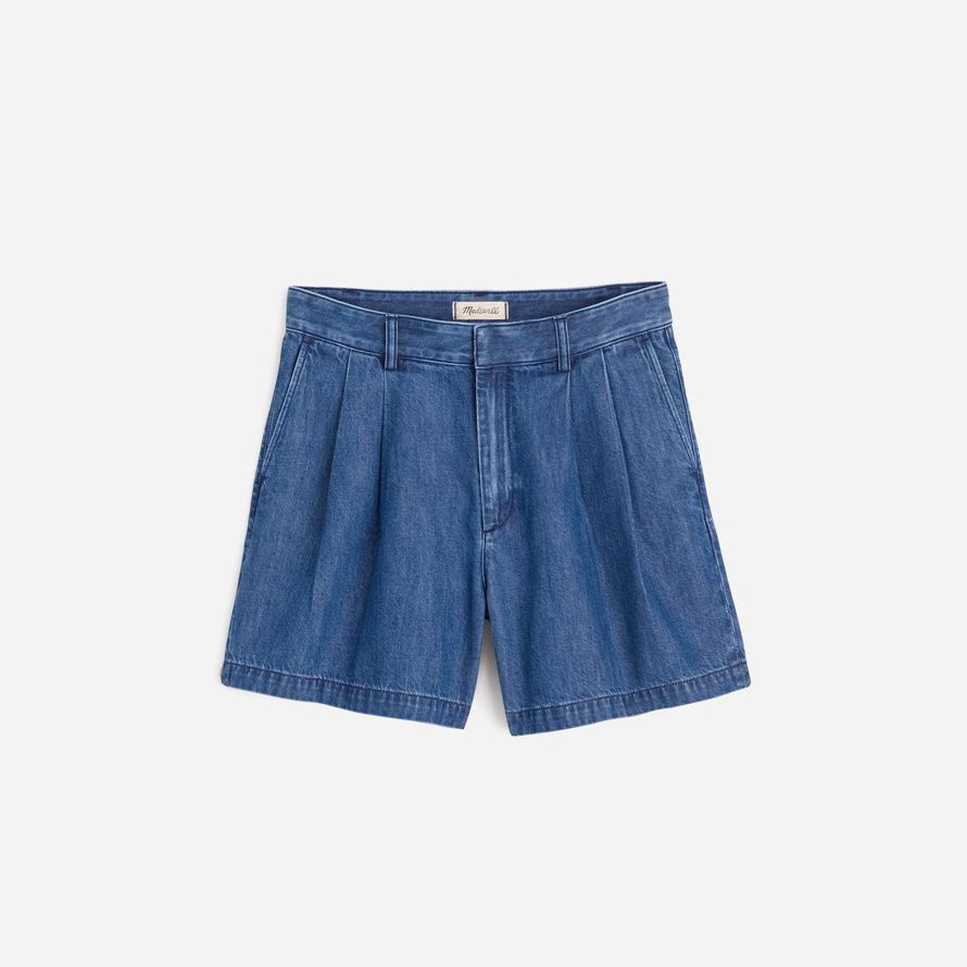 womens madewell the harlow superwide denim shorts blue