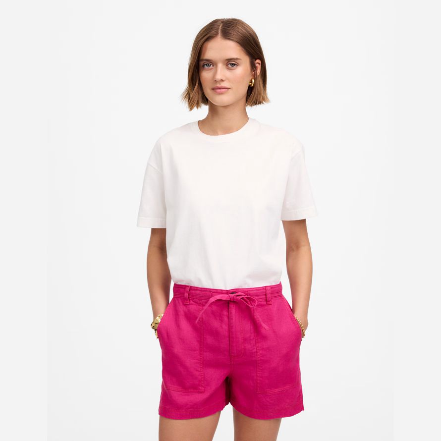 pink womens madewell pull-on drawstring shorts