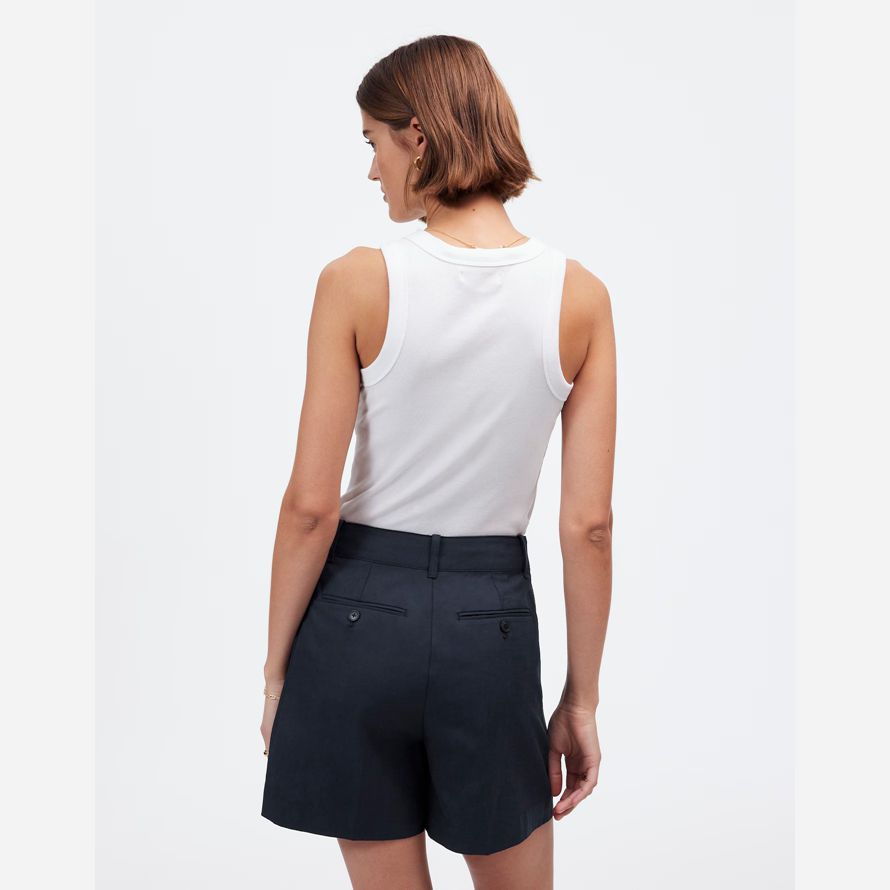 womens madewell the drapey twill pleated shorts navy