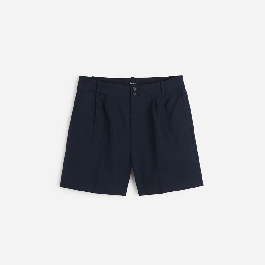womens madewell the drapey twill pleated shorts navy