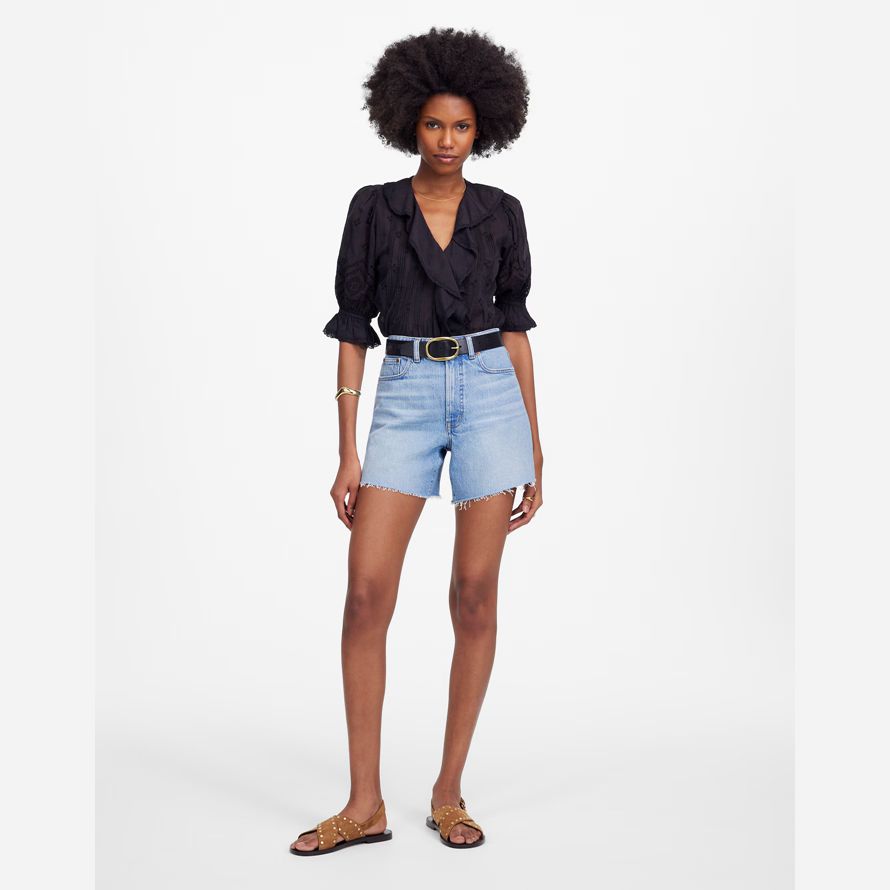 madewell the perfect vintage mid-length denim womens shorts light blue