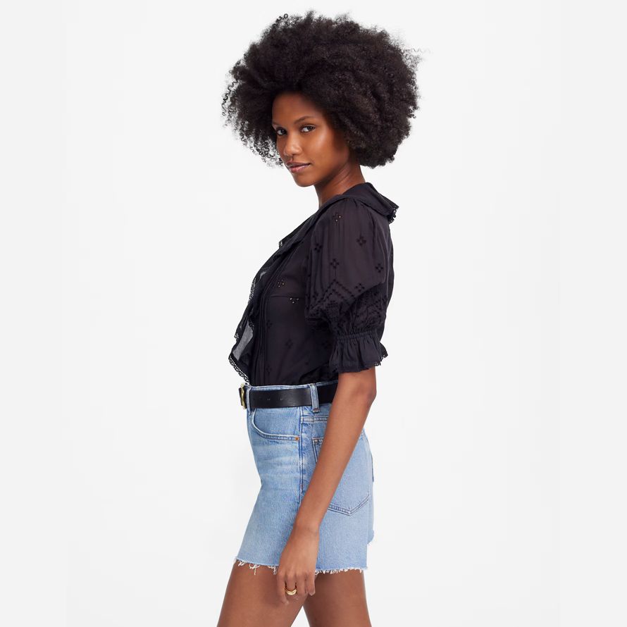 madewell the perfect vintage mid-length denim womens shorts light blue