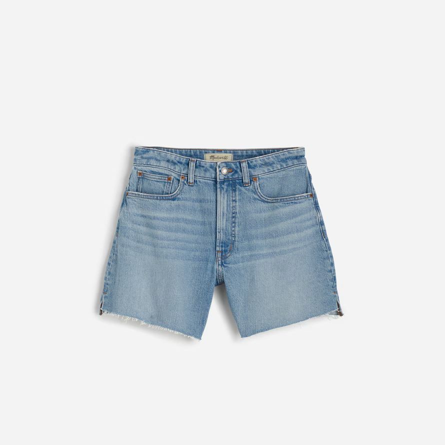 madewell the perfect vintage mid-length denim womens shorts light blue