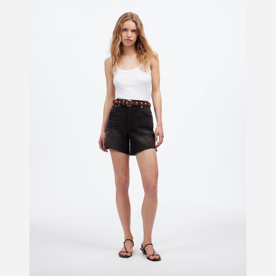 black madewell the perfect vintage mid-length denim womens shorts