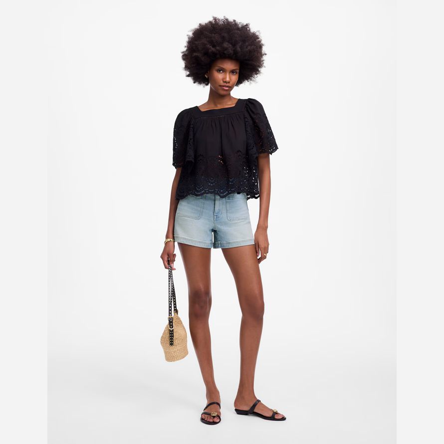 womens madewell the denim emmett shorts light blue
