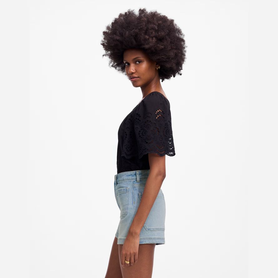 womens madewell the denim emmett shorts light blue