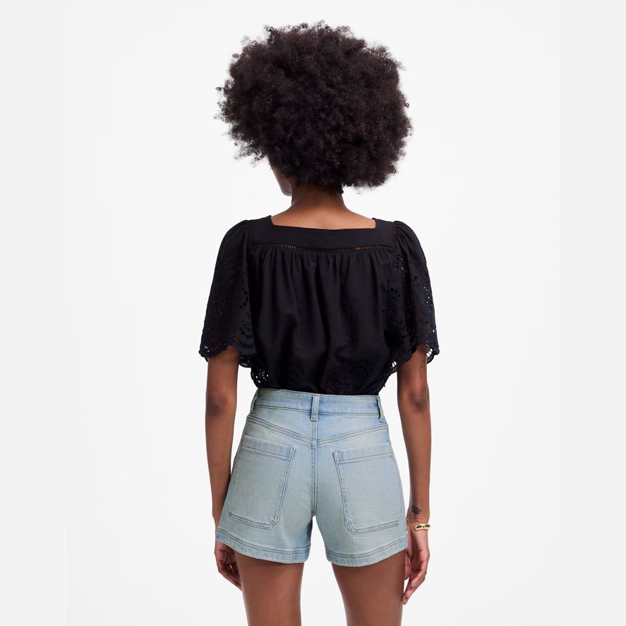 womens madewell the denim emmett shorts light blue