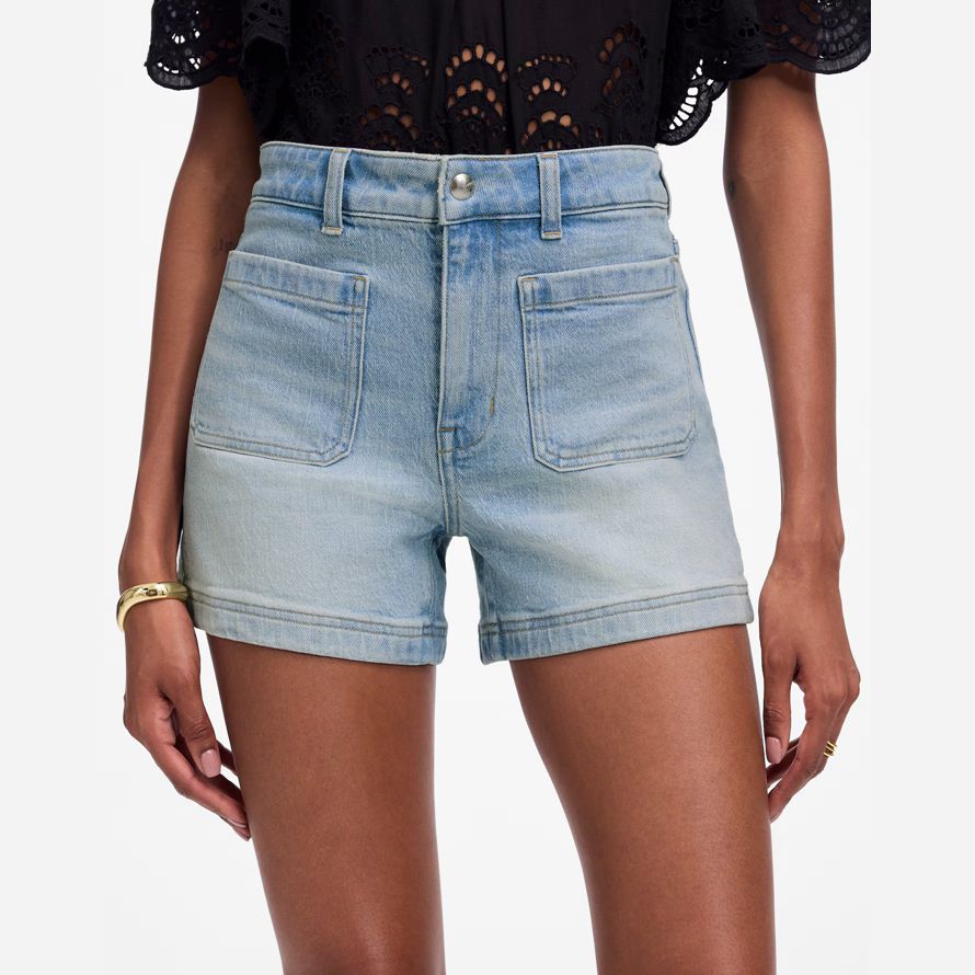 womens madewell the denim emmett shorts light blue