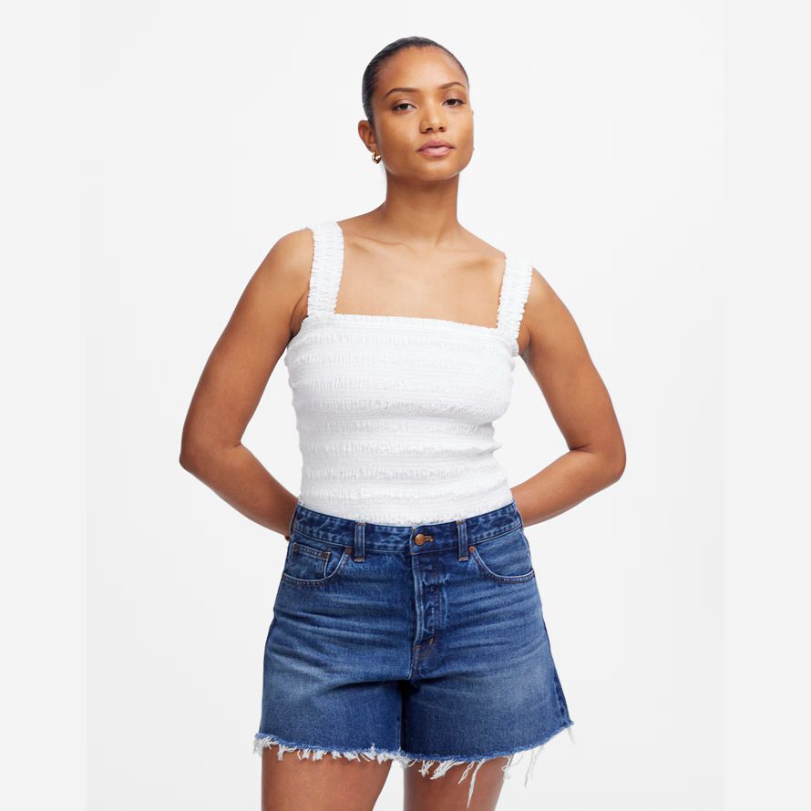 blue womens madewell the curvy brynn long shorts