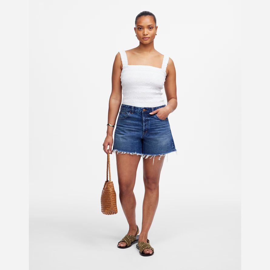 blue womens madewell the curvy brynn long shorts