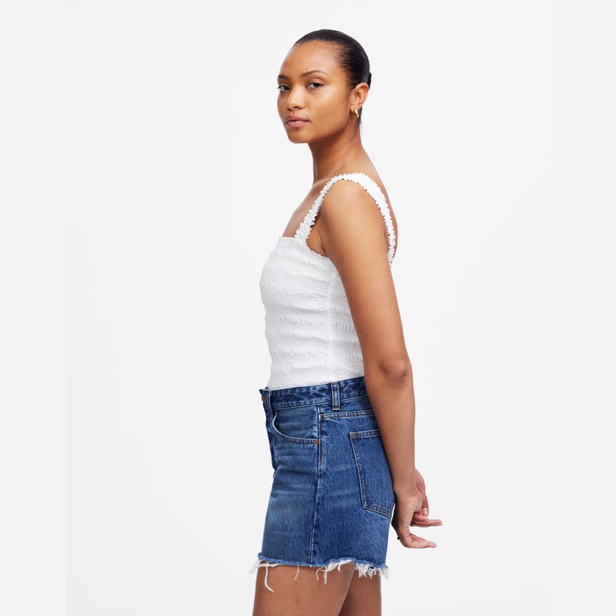 blue womens madewell the curvy brynn long shorts