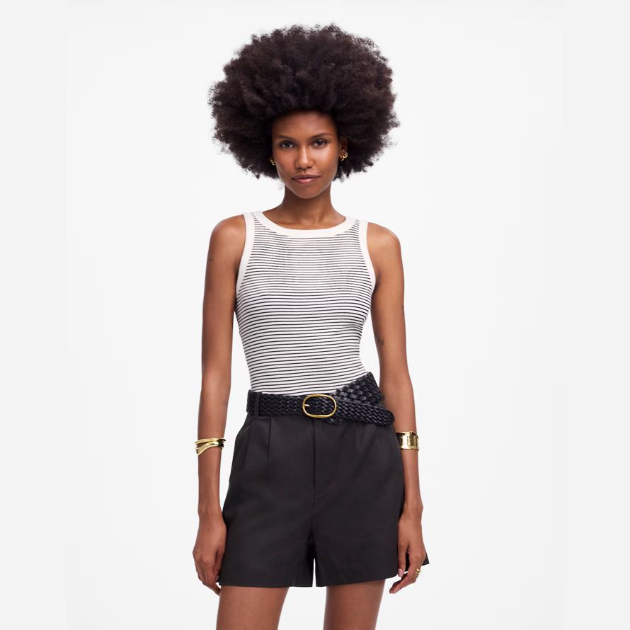 womens madewell the drapey twill pleated shorts black