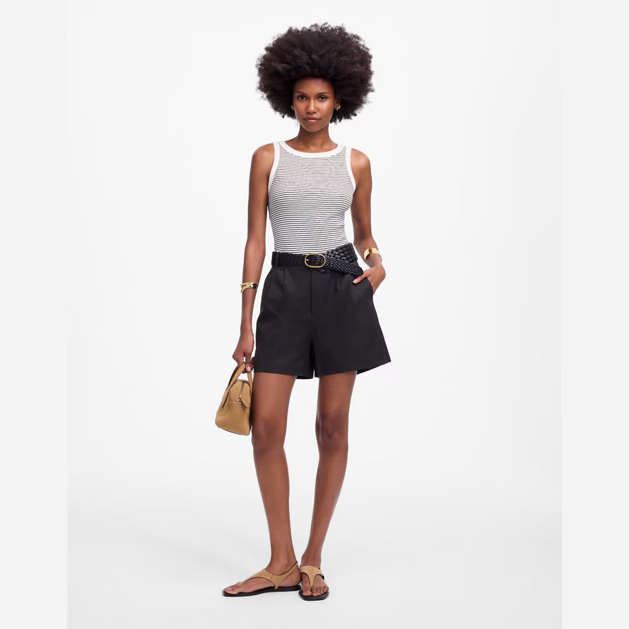 womens madewell the drapey twill pleated shorts black