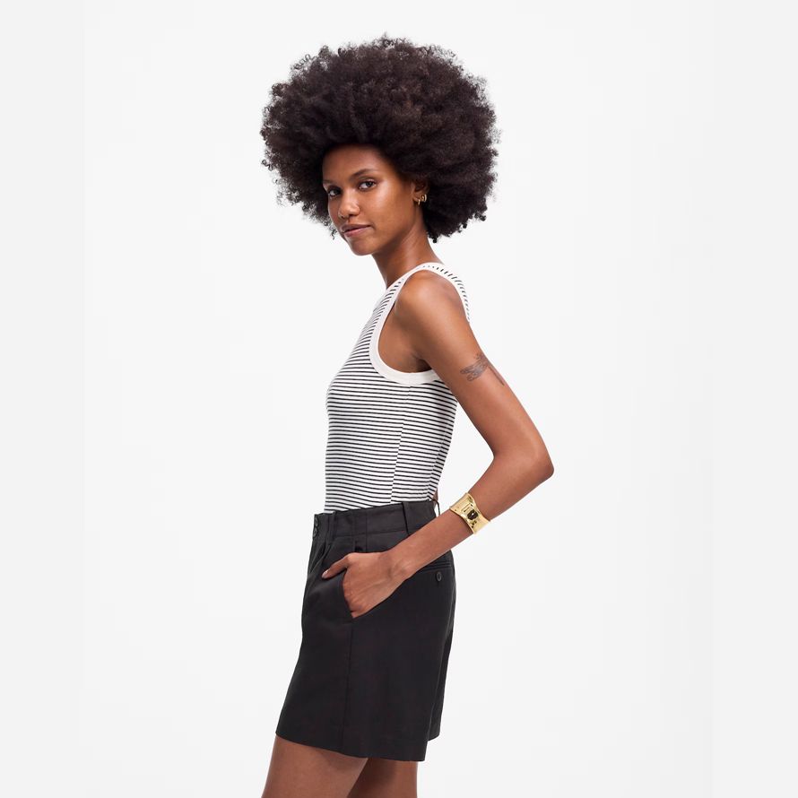 womens madewell the drapey twill pleated shorts black