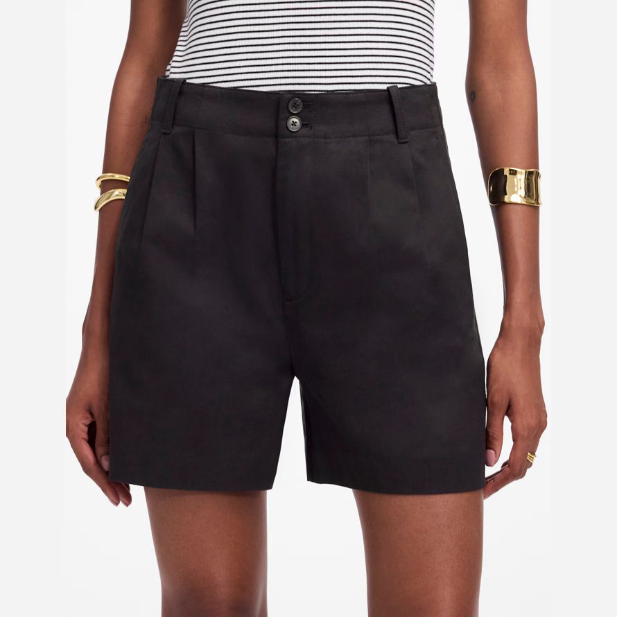womens madewell the drapey twill pleated shorts black