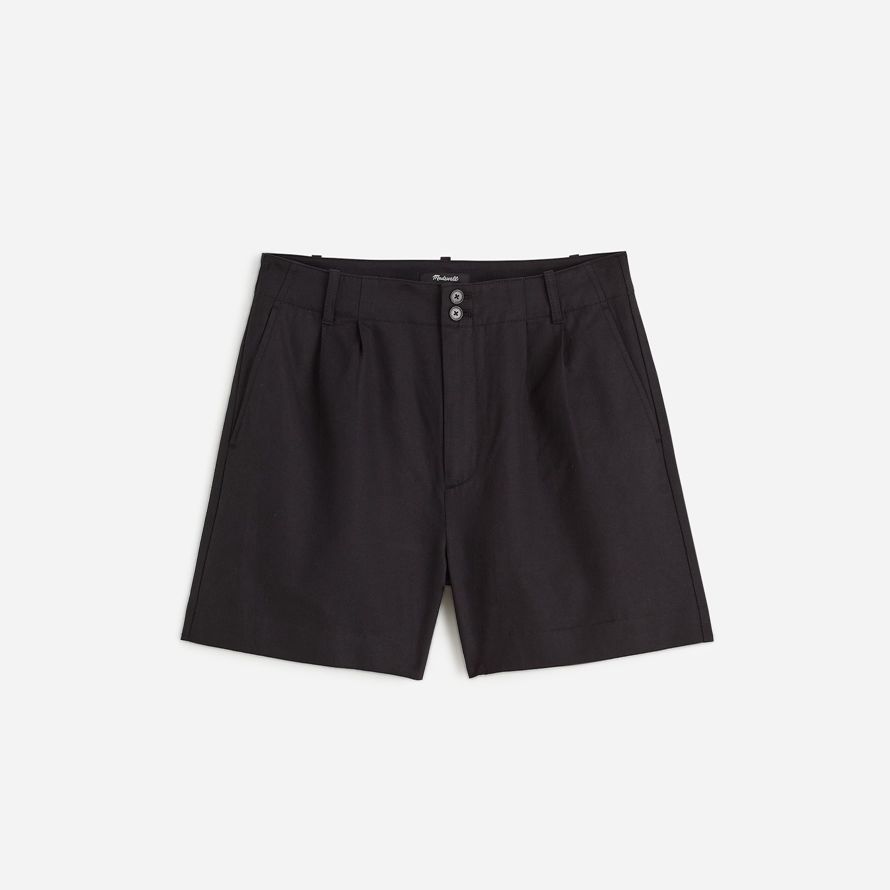 womens madewell the drapey twill pleated shorts black