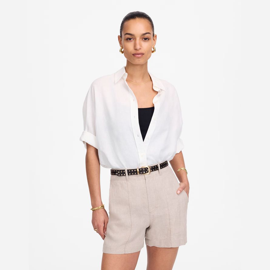 beige madewell pintucked womens shorts