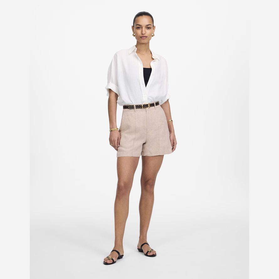 beige madewell pintucked womens shorts