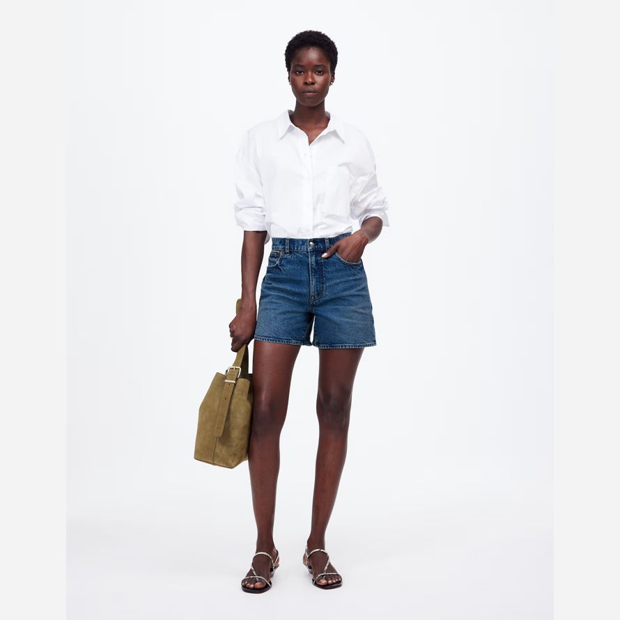 blue madewell the perfect vintage mid-length denim womens shorts