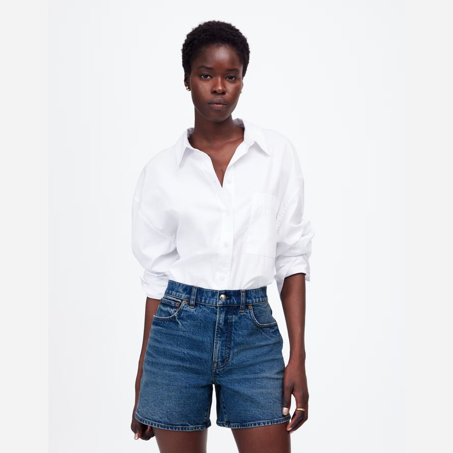 blue madewell the perfect vintage mid-length denim womens shorts