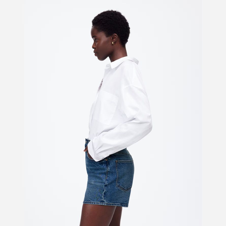 blue madewell the perfect vintage mid-length denim womens shorts