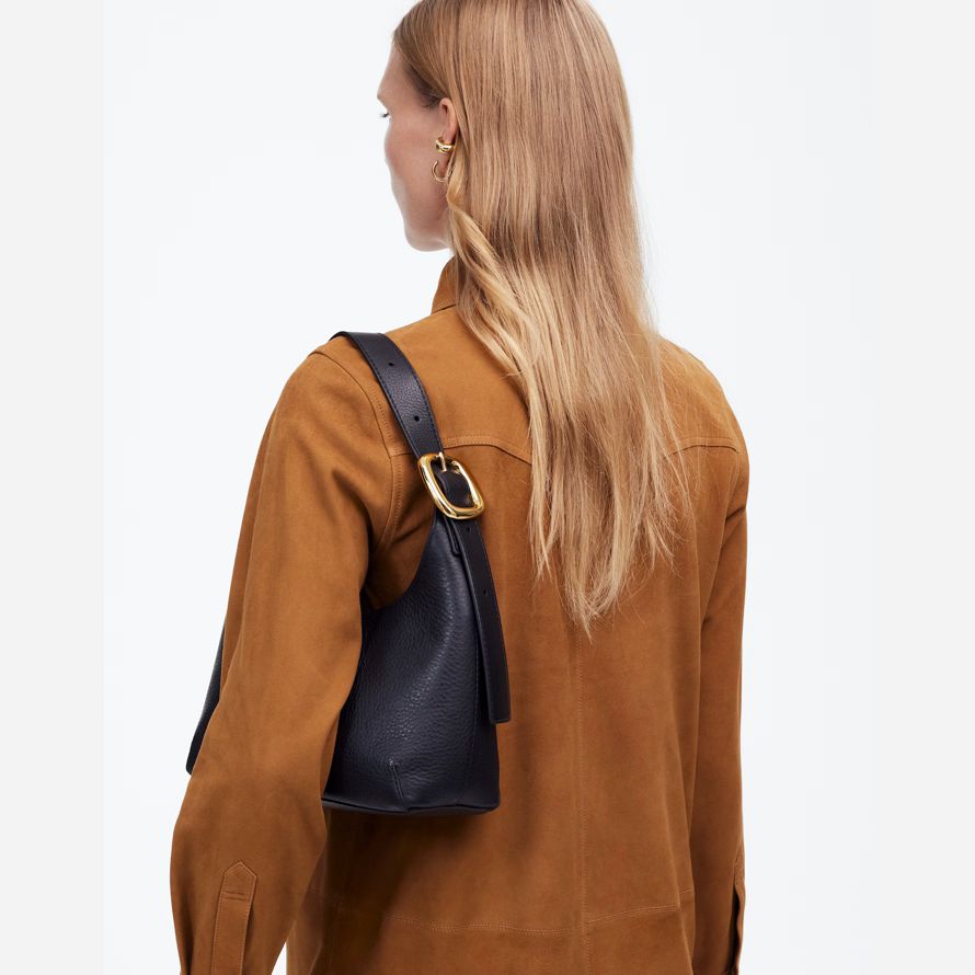 womens madewell the sculptural-buckle shoulder bag black