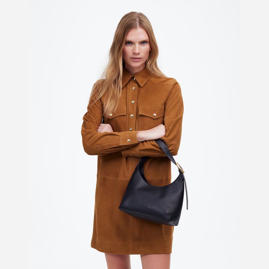 womens madewell the sculptural-buckle shoulder bag black