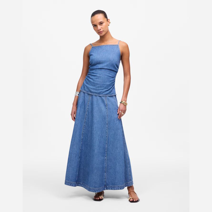 madewell airy denim midi womens skirt blue