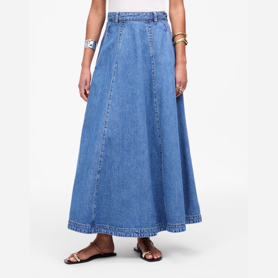 madewell airy denim midi womens skirt blue