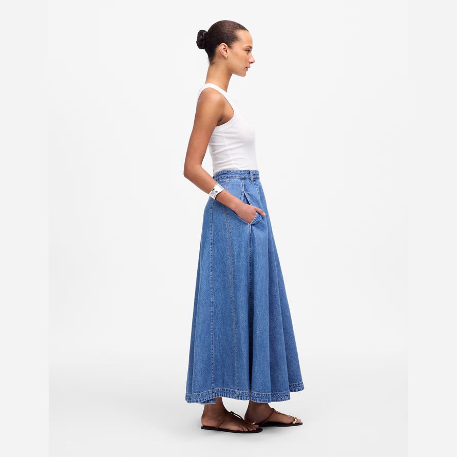 madewell airy denim midi womens skirt blue