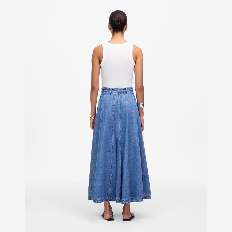 madewell airy denim midi womens skirt blue