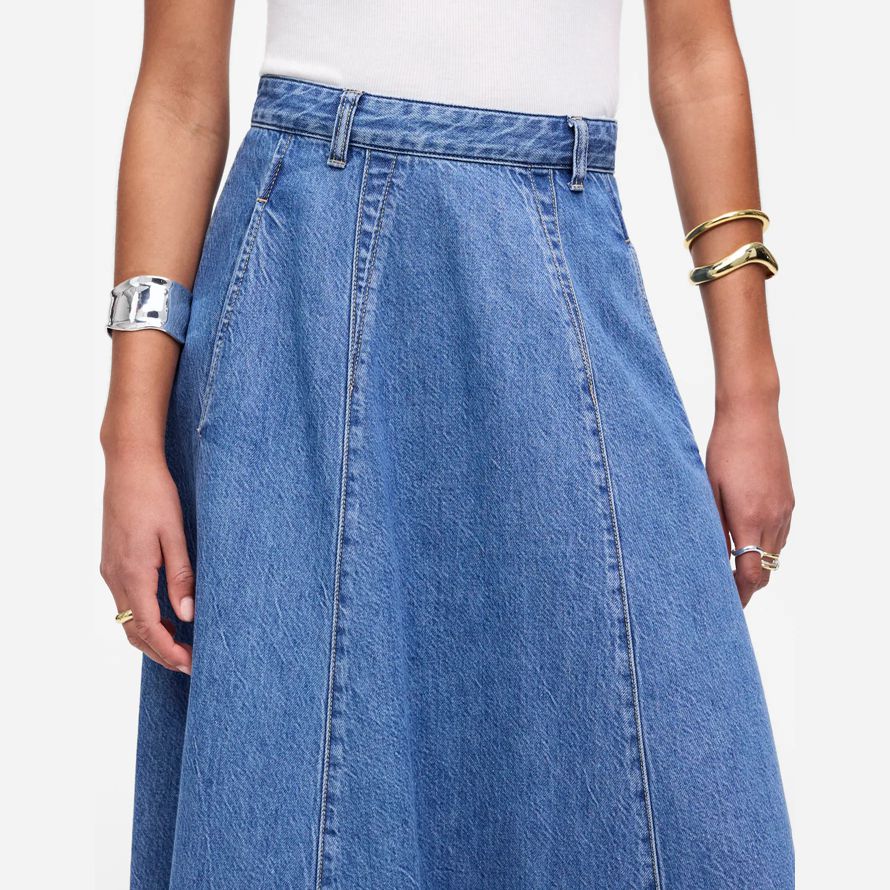 madewell airy denim midi womens skirt blue