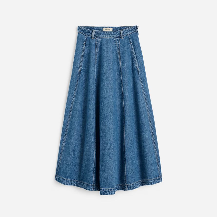 madewell airy denim midi womens skirt blue