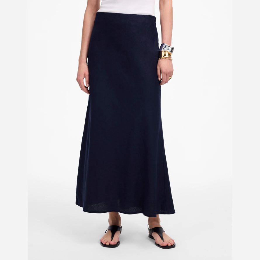 navy womens madewell linen maxi slip skirt