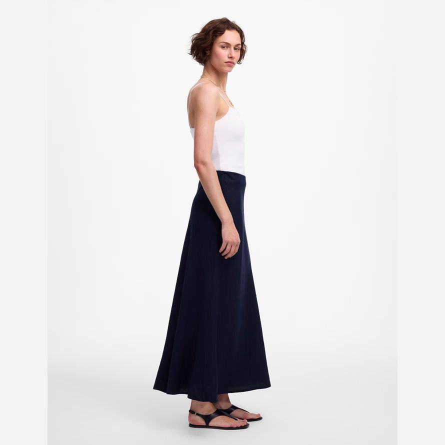 navy womens madewell linen maxi slip skirt