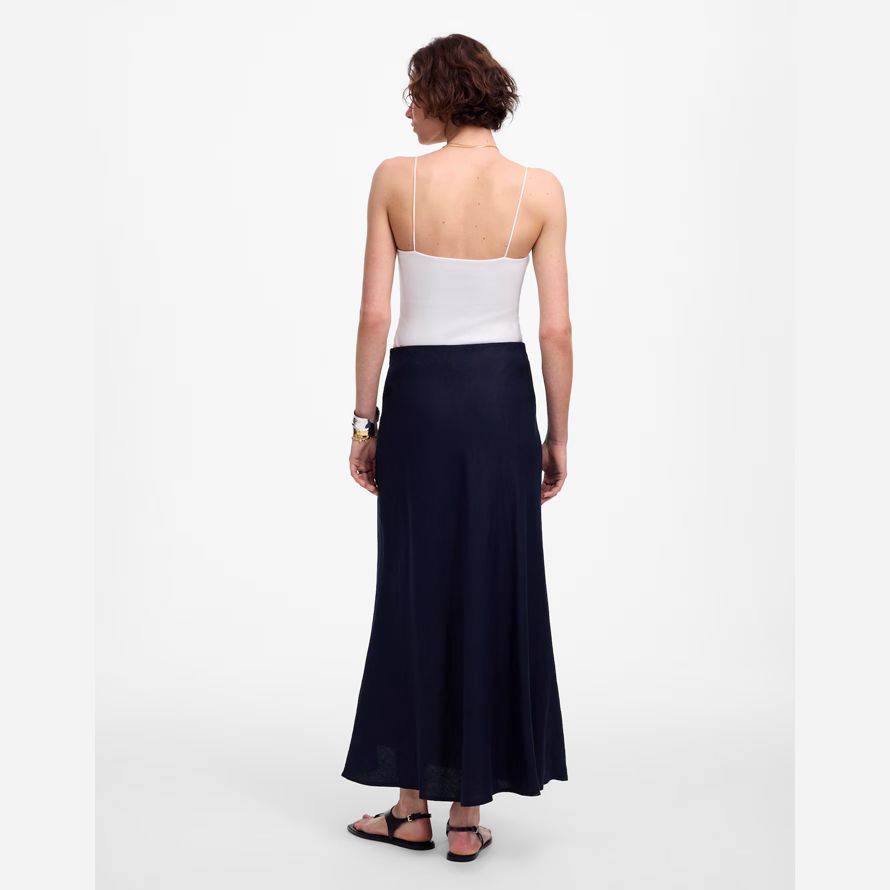 navy womens madewell linen maxi slip skirt