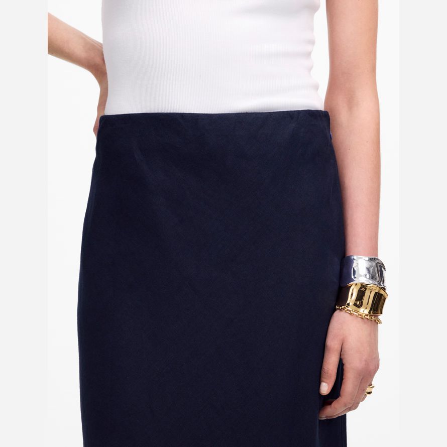 navy womens madewell linen maxi slip skirt
