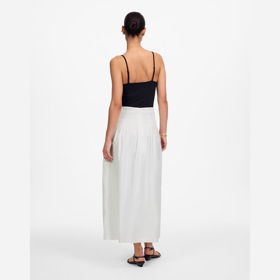 white madewell smocked-waist poplin midi womens skirt