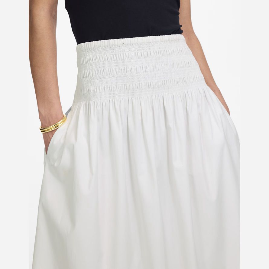 white madewell smocked-waist poplin midi womens skirt