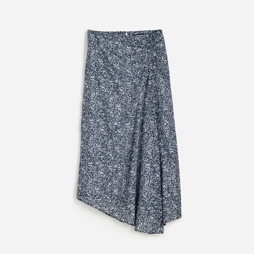 navy white madewell ruched asymmetric midi womens skirt