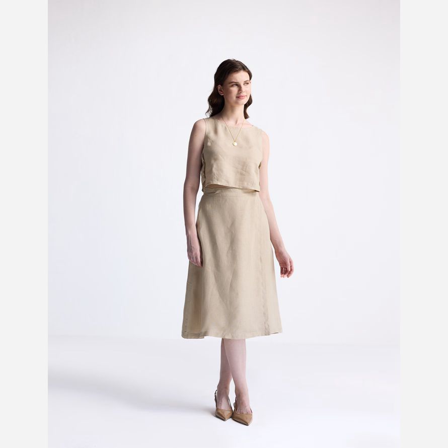 beige womens madewell reistorᆴ overlap midi skirt