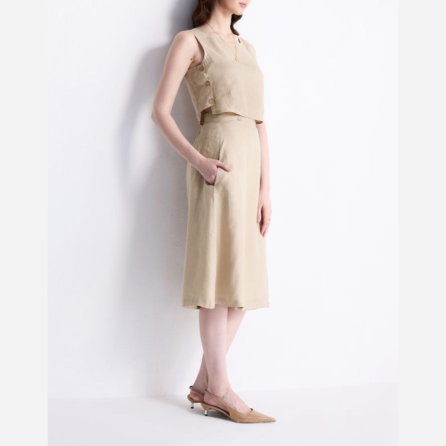 beige womens madewell reistorᆴ overlap midi skirt