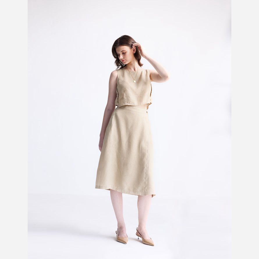 beige womens madewell reistorᆴ overlap midi skirt