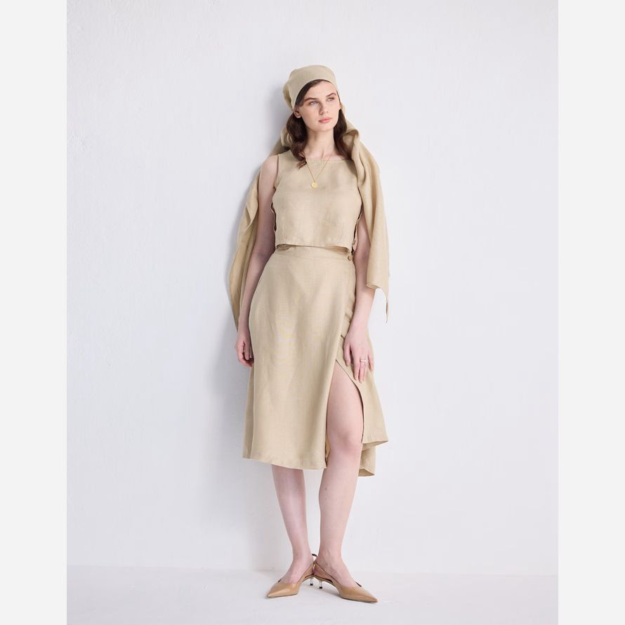 beige womens madewell reistorᆴ overlap midi skirt