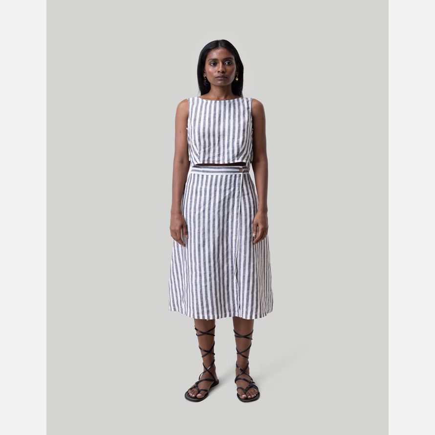 madewell reistor overlap midi womens skirt white blue