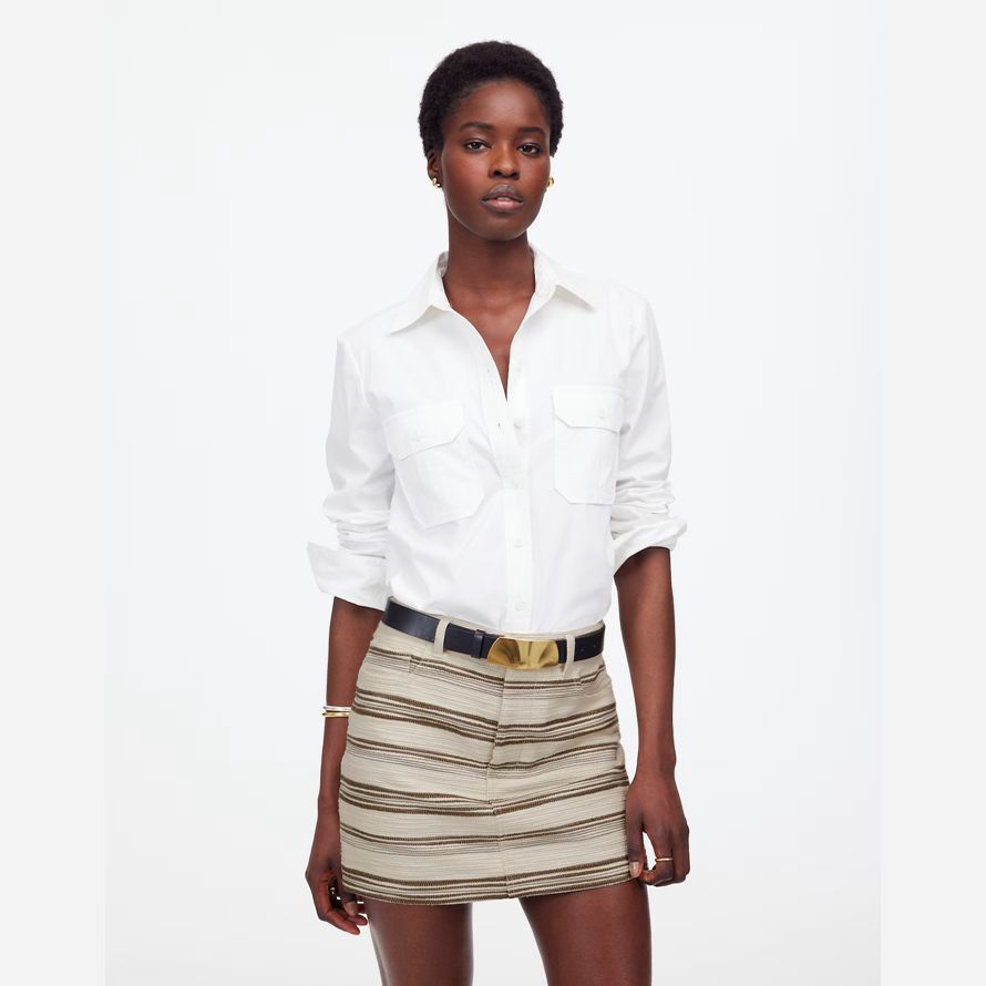 beige dark brown madewell mini striped tweed womens skirt