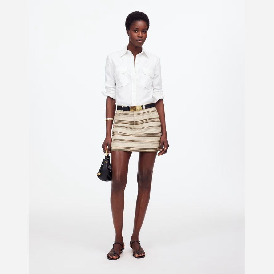 beige dark brown madewell mini striped tweed womens skirt